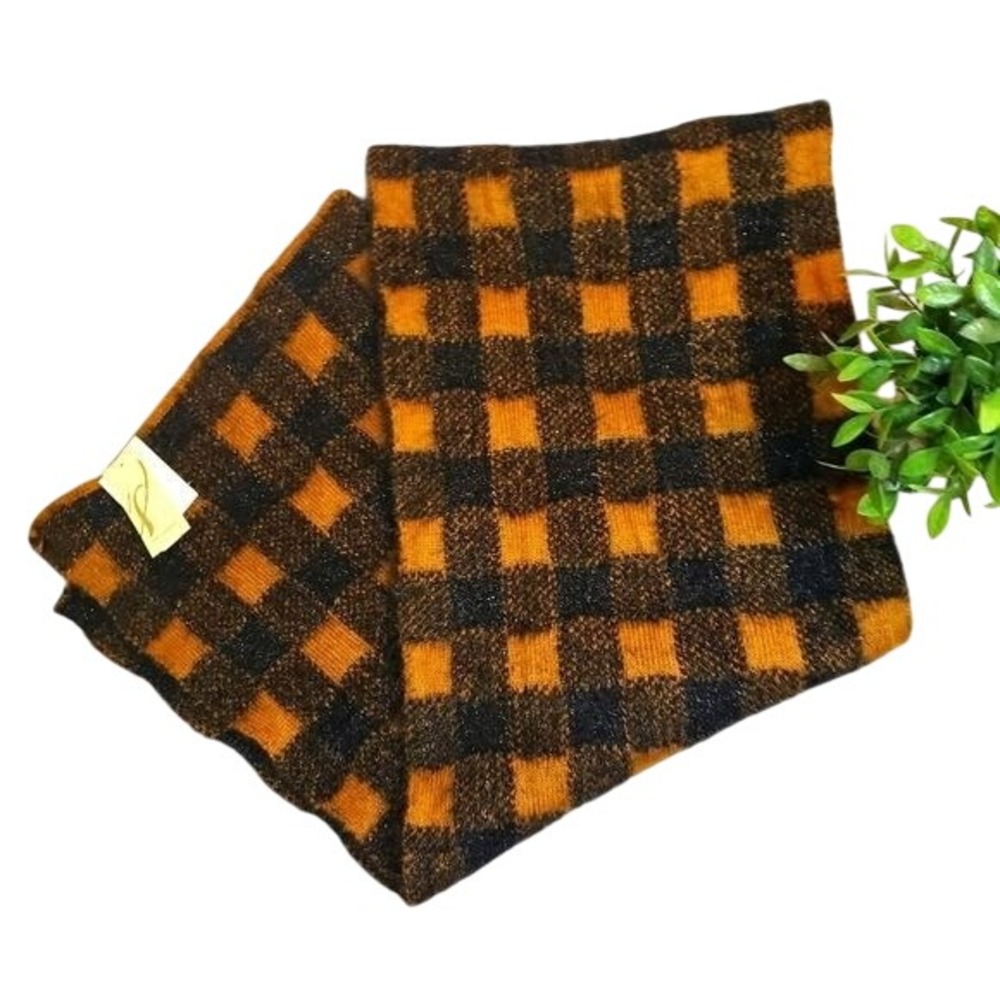 Yellow and Black Plaid Scarf, Checkered Neck‎ Wrap, Fashion Accessory